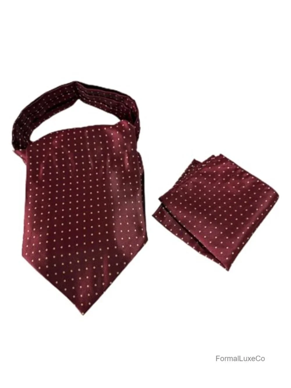 Men Polka Dots Self Tie Ascot Cravat Pocket Square Cufflinks Set Wedding Party